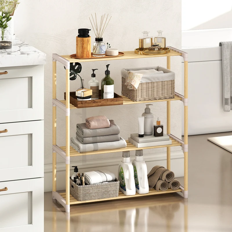 3/4-Tier Solid Wood Shoe Rack with Slatted Open Shelves-4-Tier, Natural