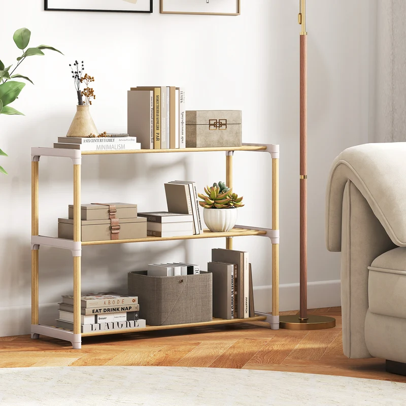 3/4-Tier Solid Wood Shoe Rack with Slatted Open Shelves-3-Tier, Natural