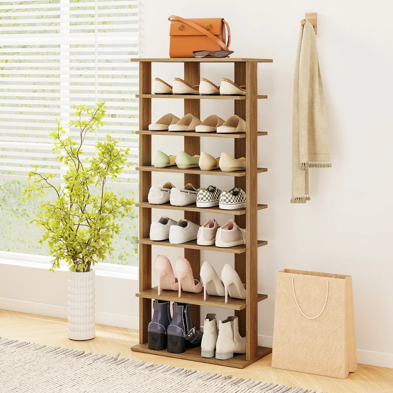 7 Tiers Patented Vertical Shoe Rack for Front Door, Natural