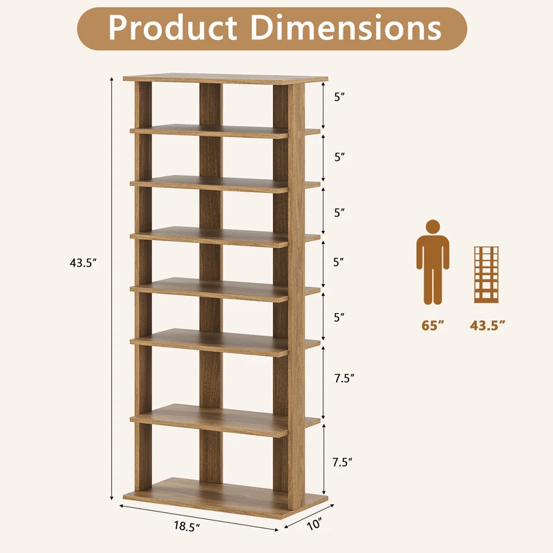 7 Tiers Patented Vertical Shoe Rack for Front Door, Natural