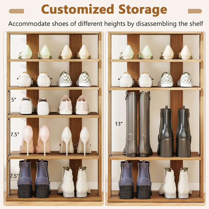 7 Tiers Patented Vertical Shoe Rack for Front Door, Natural