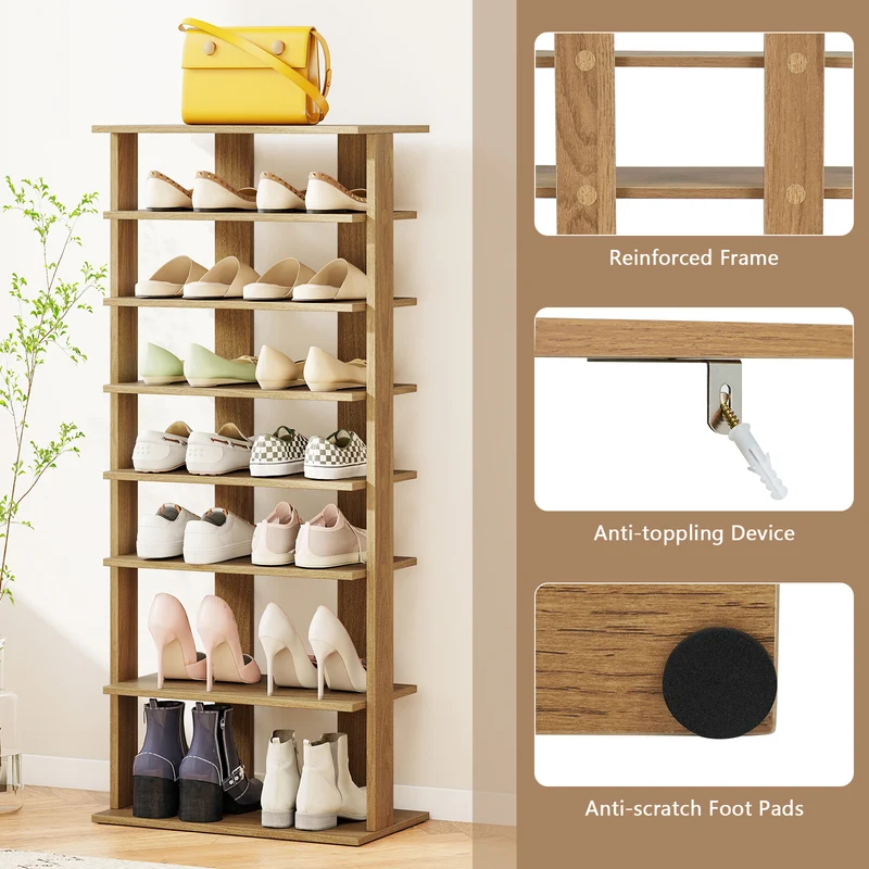 7 Tiers Patented Vertical Shoe Rack for Front Door, Natural
