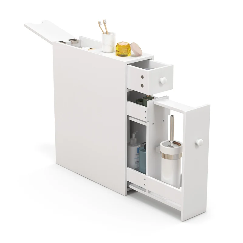White Bathroom Cabinet Space Saver Storage Organizer, White