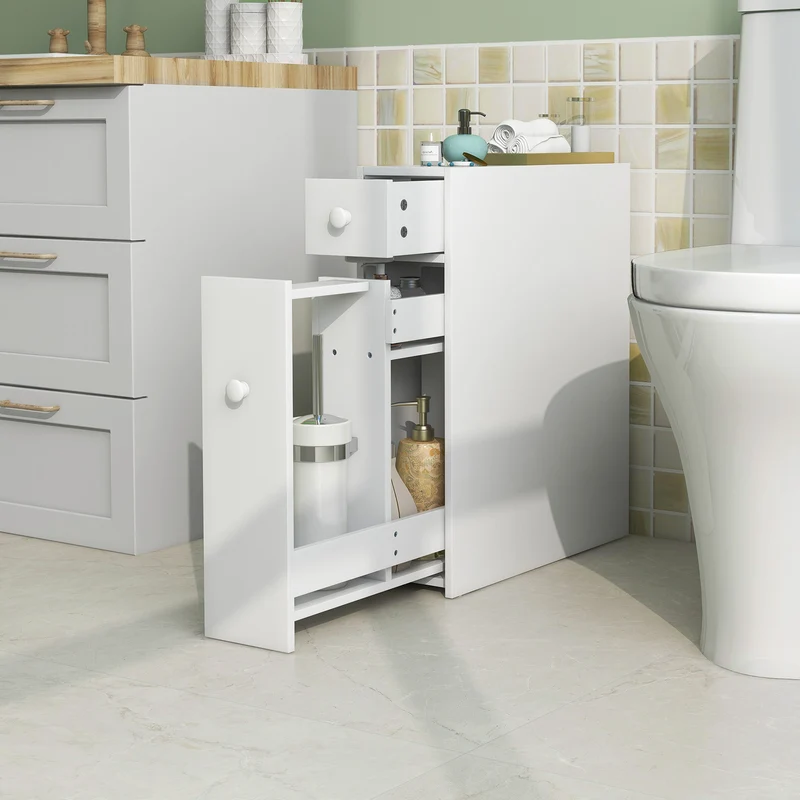 White Bathroom Cabinet Space Saver Storage Organizer, White