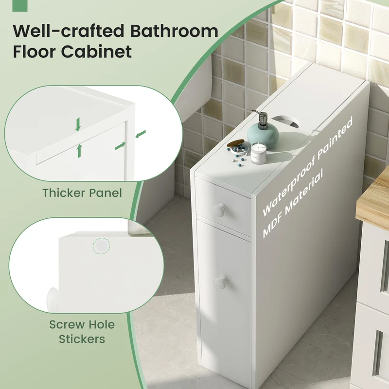 White Bathroom Cabinet Space Saver Storage Organizer, White