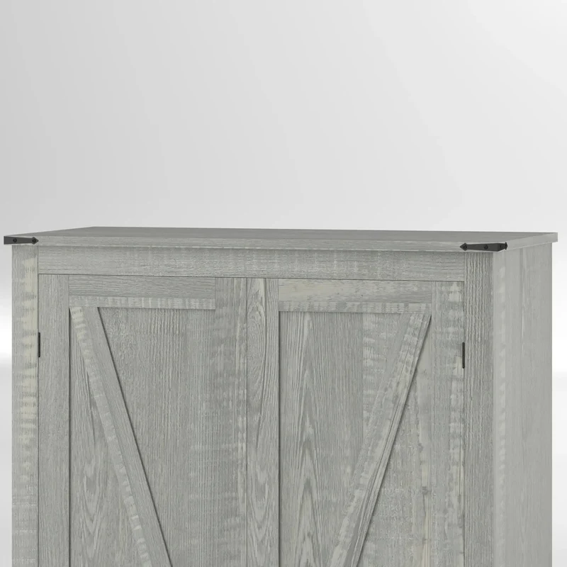 72" Farmhouse Pantry Cabinet, Adjustable Shelves, 2 Doors, Distressed, Light Grey