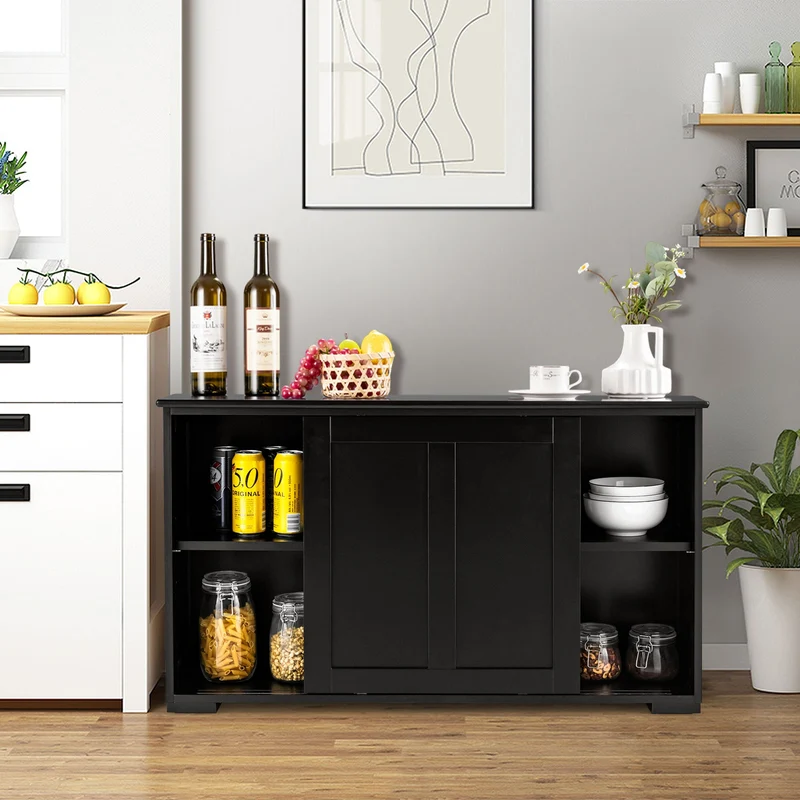 Kitchen Storage Cabinet, Sliding Door, Black