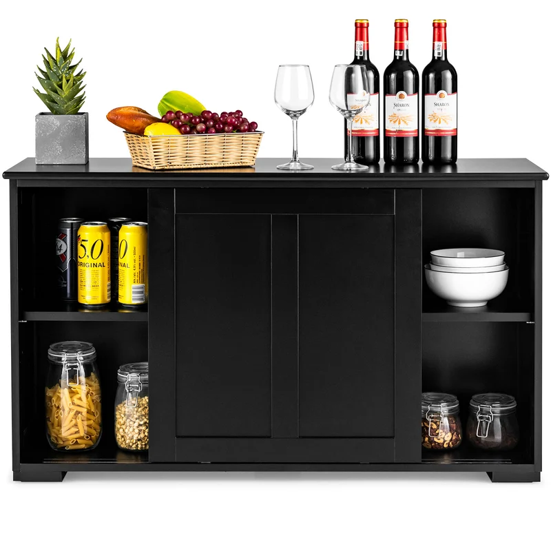 Kitchen Storage Cabinet, Sliding Door, Black
