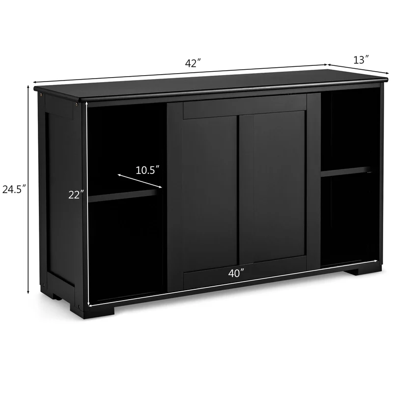 Kitchen Storage Cabinet, Sliding Door, Black
