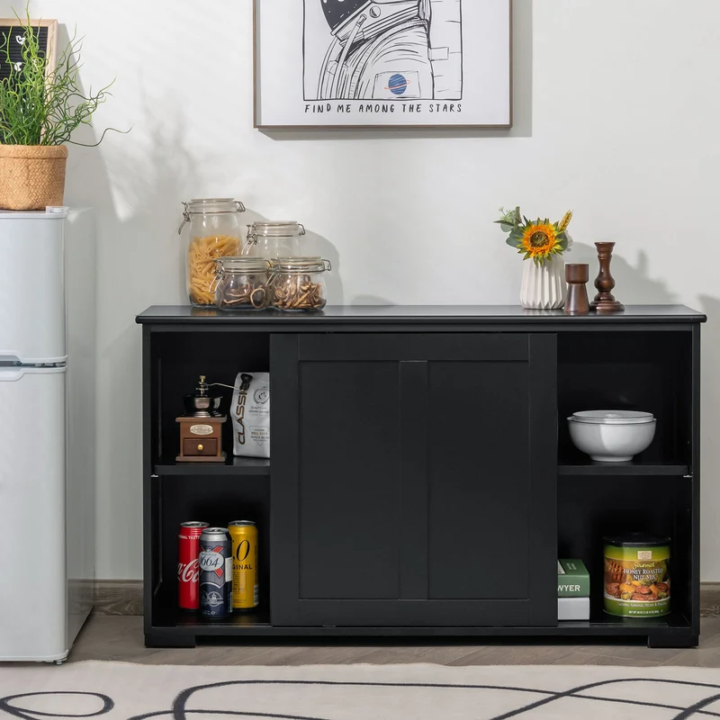 Kitchen Storage Cabinet, Sliding Door, Black