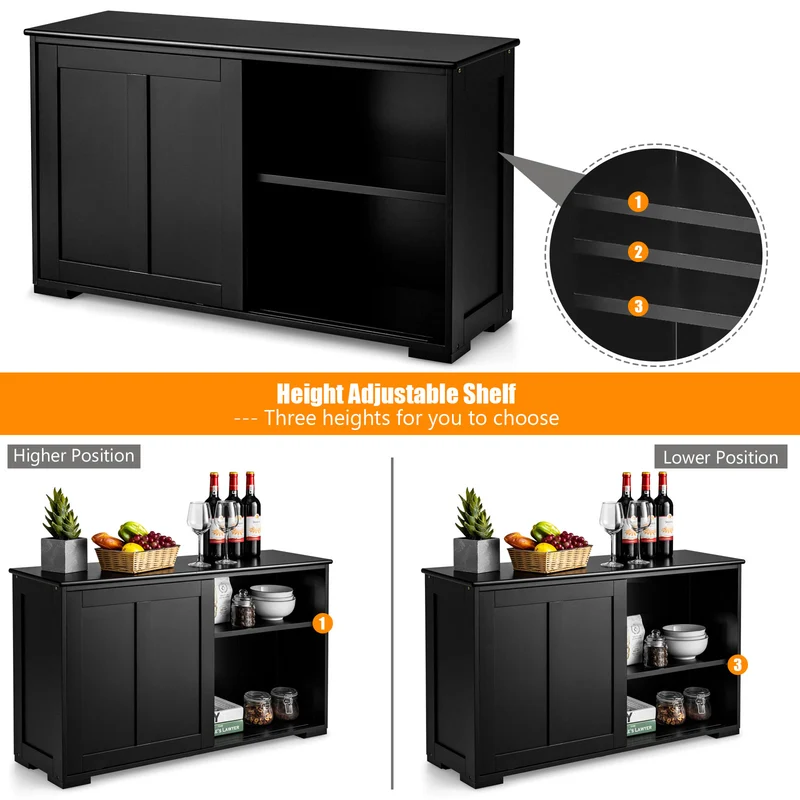 Kitchen Storage Cabinet, Sliding Door, Black