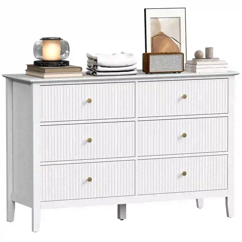 Modern 6 Drawer Dresser, Double Chest, White