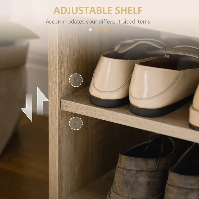 Shoe Bench with Padded Cushion, Hidden Storage, Natural