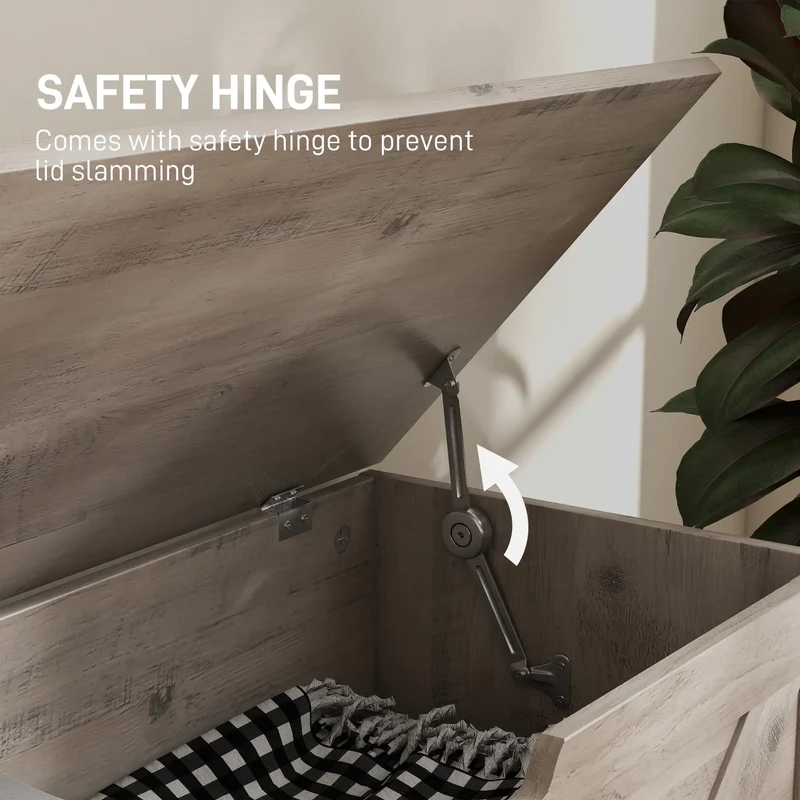 39.4 Inches Storage Chest, Wooden Box with Safety Hinges, Wood Grain, Grey