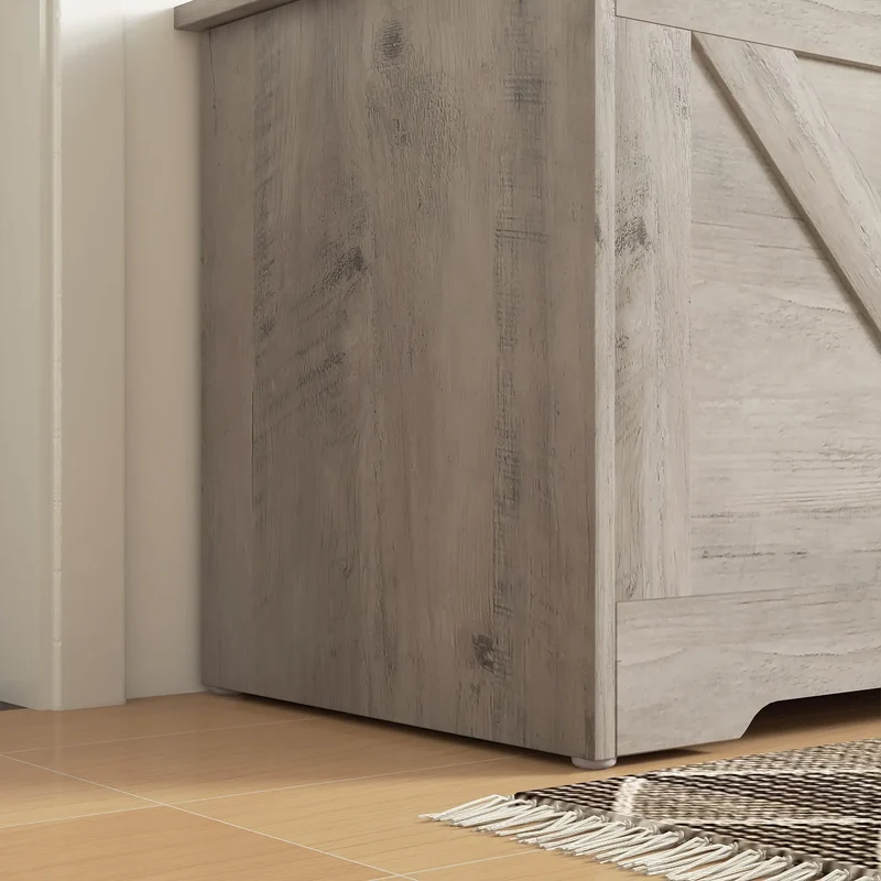 39.4 Inches Storage Chest, Wooden Box with Safety Hinges, Wood Grain, Grey