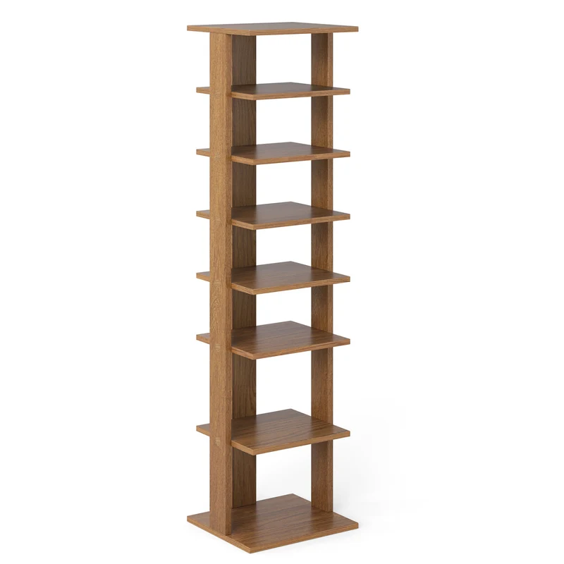 7-Tiers Vertical Wooden Space Saving Shoe Rack for Front Door, Natural