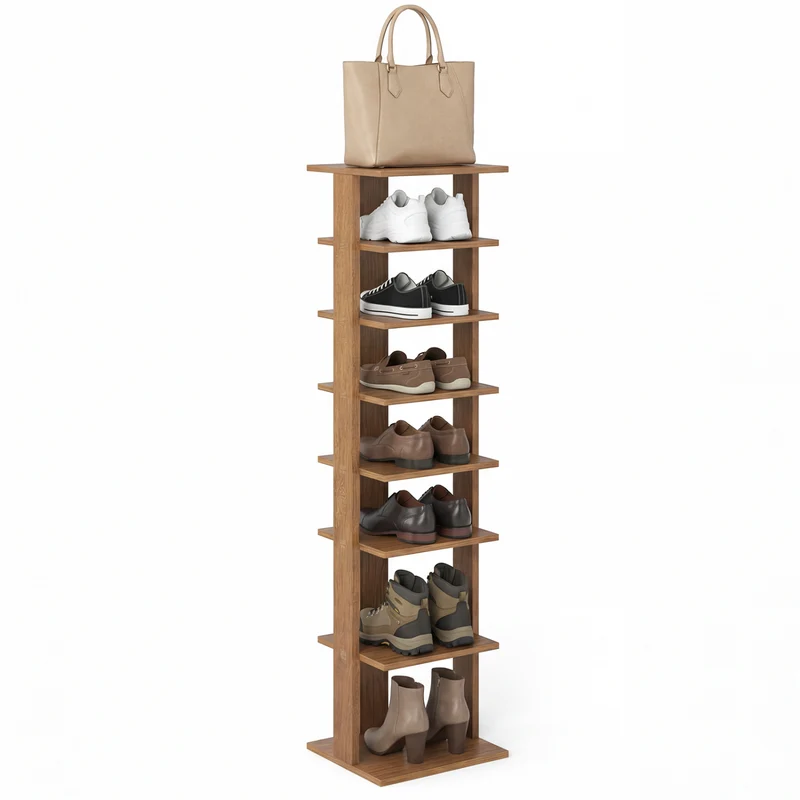 7-Tiers Vertical Wooden Space Saving Shoe Rack for Front Door, Natural