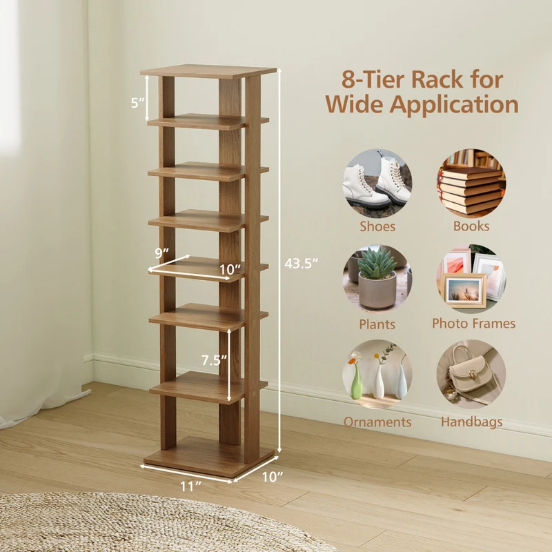 7-Tiers Vertical Wooden Space Saving Shoe Rack for Front Door, Natural