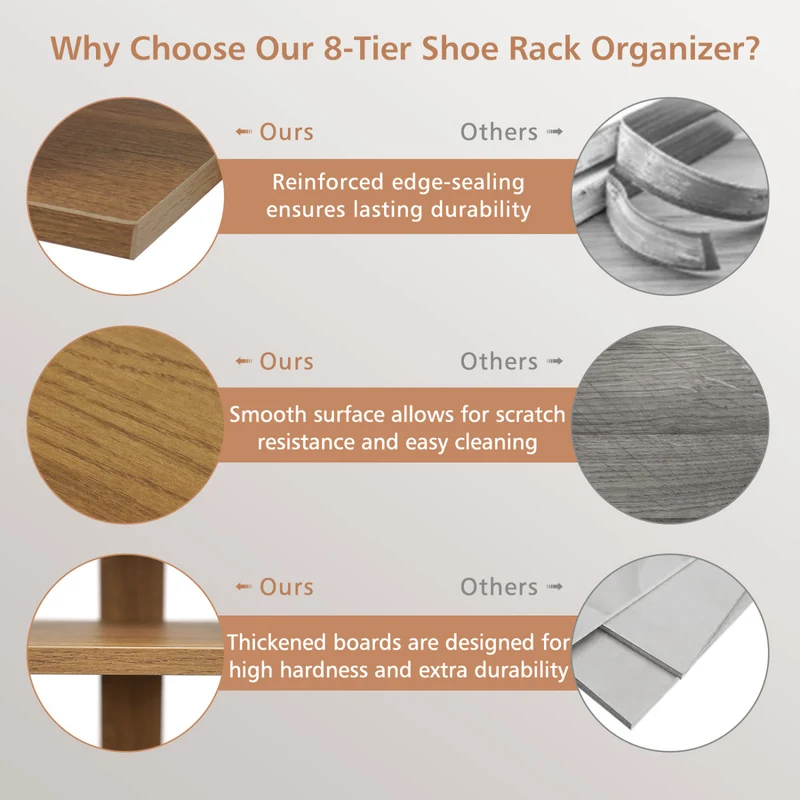 7-Tiers Vertical Wooden Space Saving Shoe Rack for Front Door, Natural