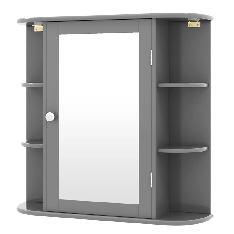 Multipurpose Wall Mount Storage Cabinet With Mirror, Gray