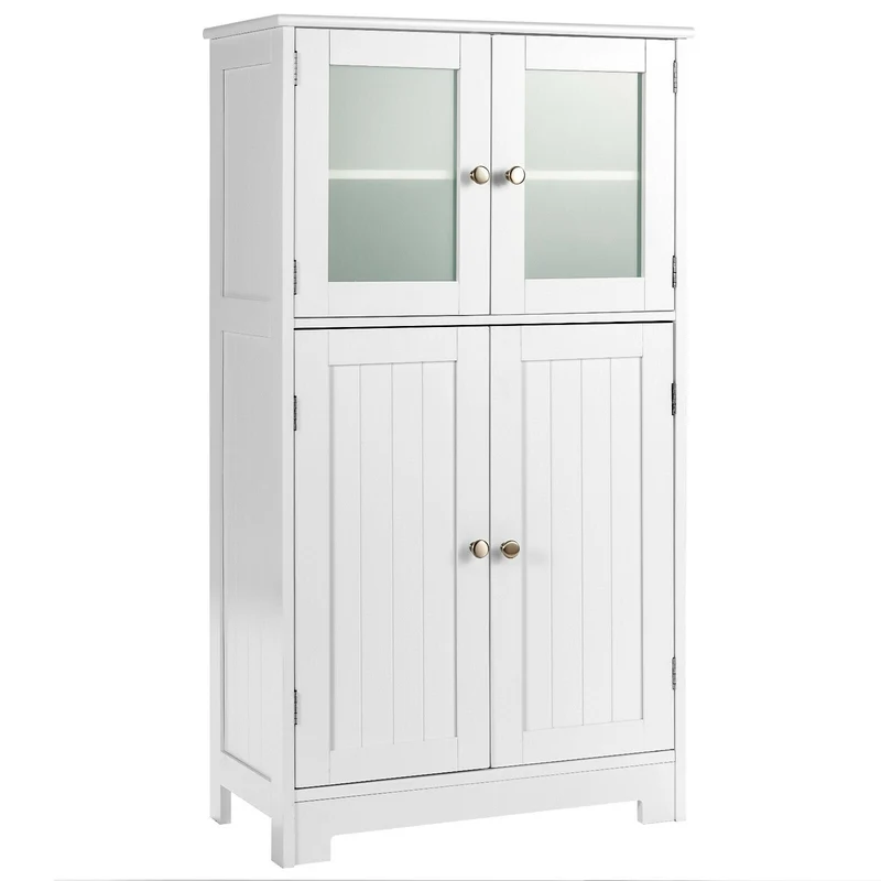 Bathroom Floor Storage Cabinet With Doors, Adjustable Shelf, White