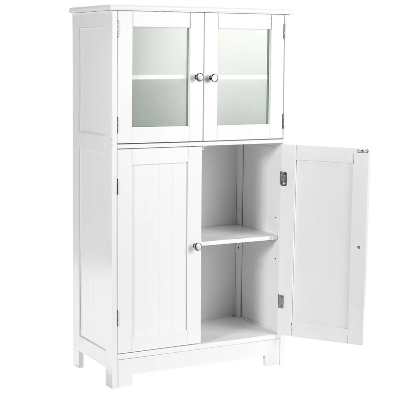 Bathroom Floor Storage Cabinet With Doors, Adjustable Shelf, White