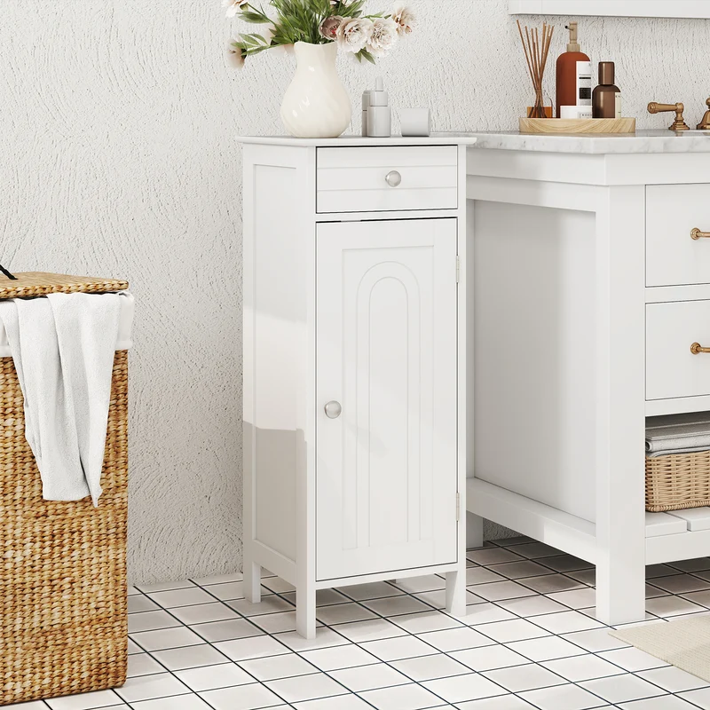 Wooden Storage Cabinet With Drawer, Shelf, White