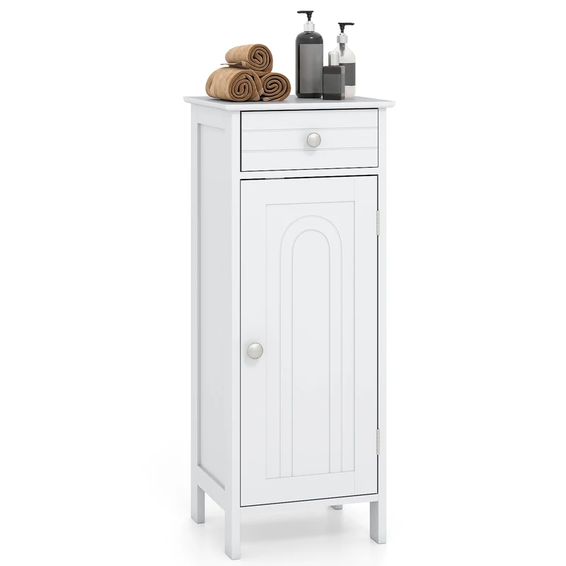 Wooden Storage Cabinet With Drawer, Shelf, White