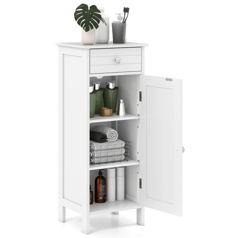 Wooden Storage Cabinet With Drawer, Shelf, White