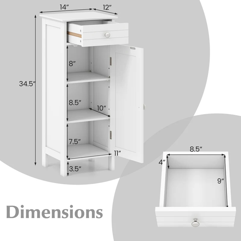 Wooden Storage Cabinet With Drawer, Shelf, White