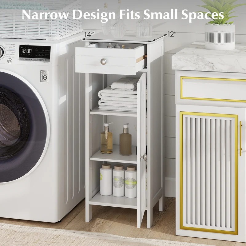 Wooden Storage Cabinet With Drawer, Shelf, White