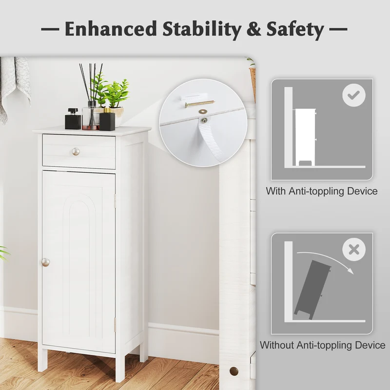 Wooden Storage Cabinet With Drawer, Shelf, White