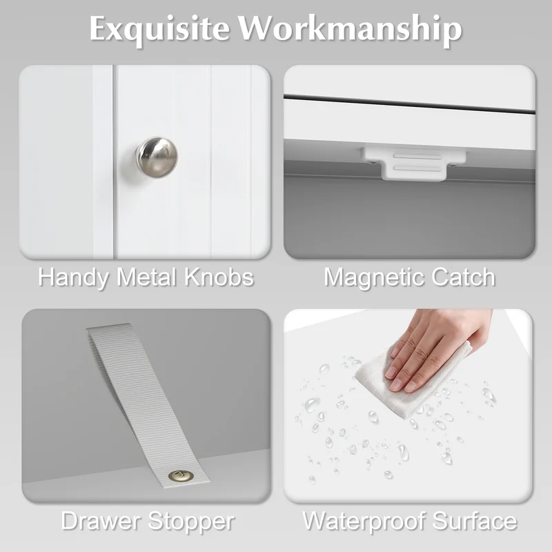 Wooden Storage Cabinet With Drawer, Shelf, White