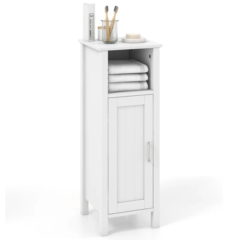 Freestanding Bathroom Cabinet, 1 Door, Open Shelf, White