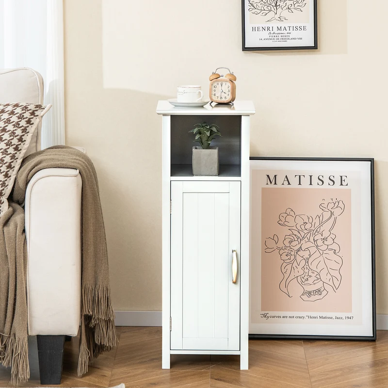 Freestanding Bathroom Cabinet, 1 Door, Open Shelf, White