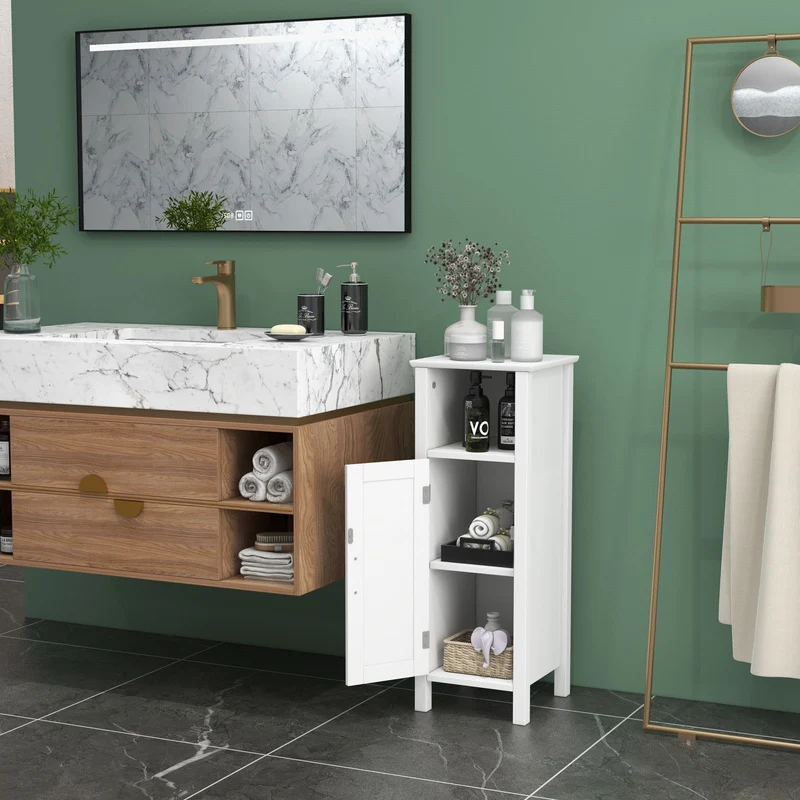 Freestanding Bathroom Cabinet, 1 Door, Open Shelf, White