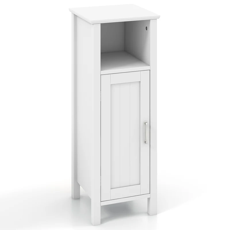 Freestanding Bathroom Cabinet, 1 Door, Open Shelf, White