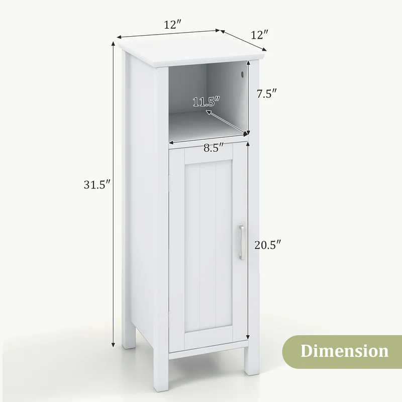 Freestanding Bathroom Cabinet, 1 Door, Open Shelf, White
