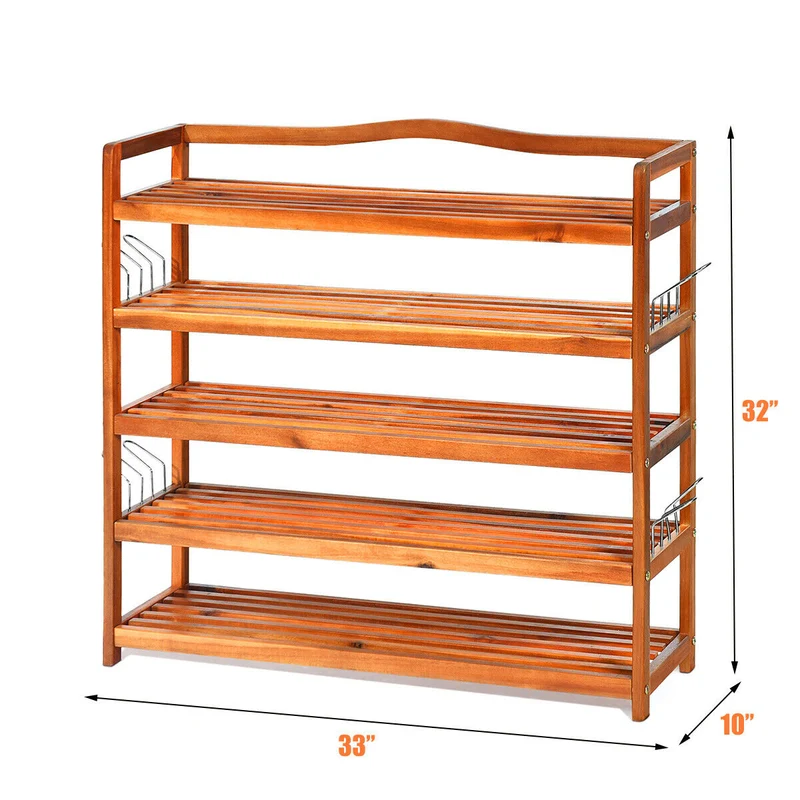 5-Tier Wood Shoe Rack, Large, Natural