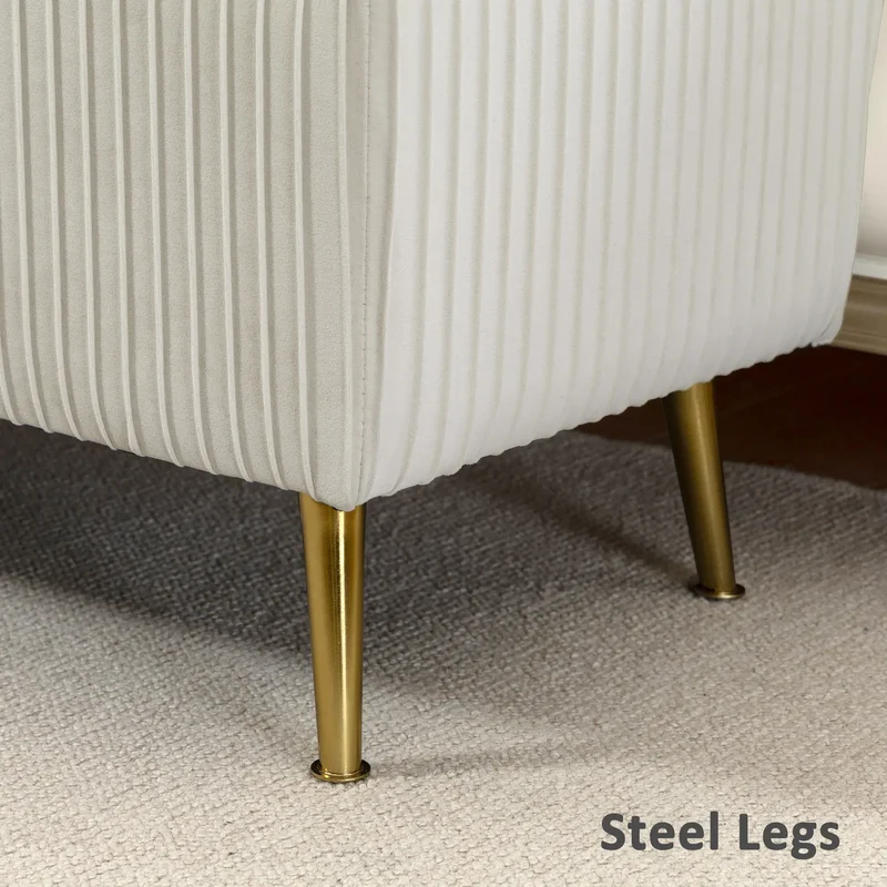 43 Inch Storage Ottoman Bench, Steel Legs, Padded Seat, Beige