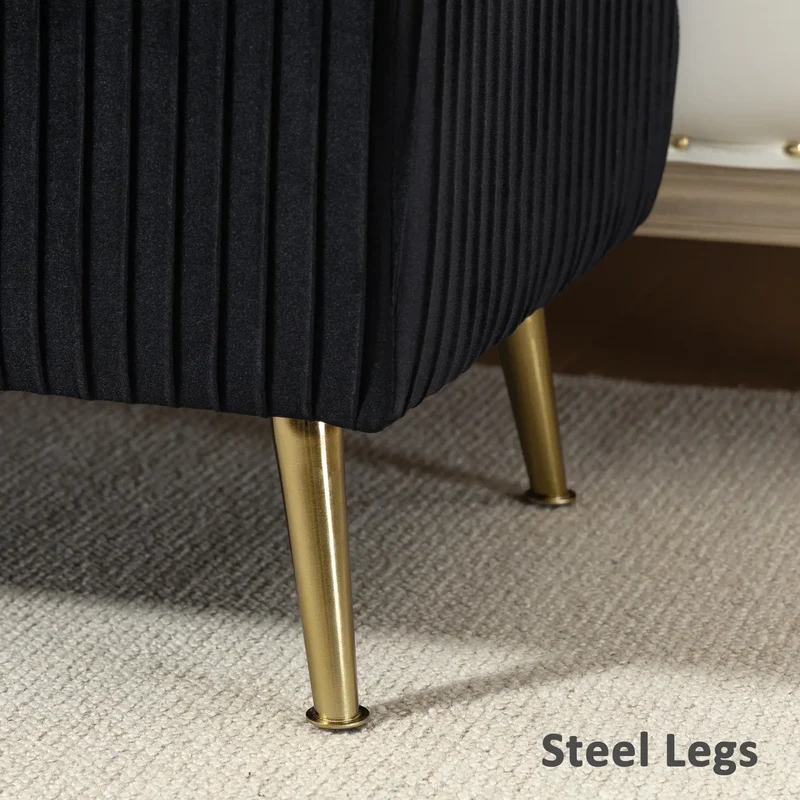 43 Inch Storage Ottoman Bench, Steel Legs, Padded Seat, Black
