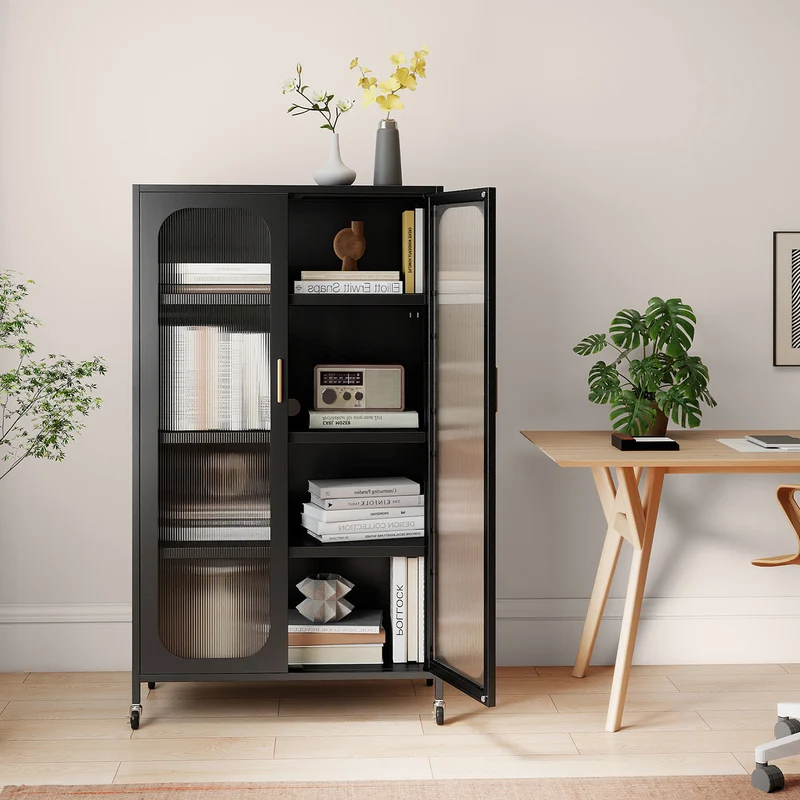 2-Door Metal Storage Cabinet 5-Tier with Adjustable Shelves, Black