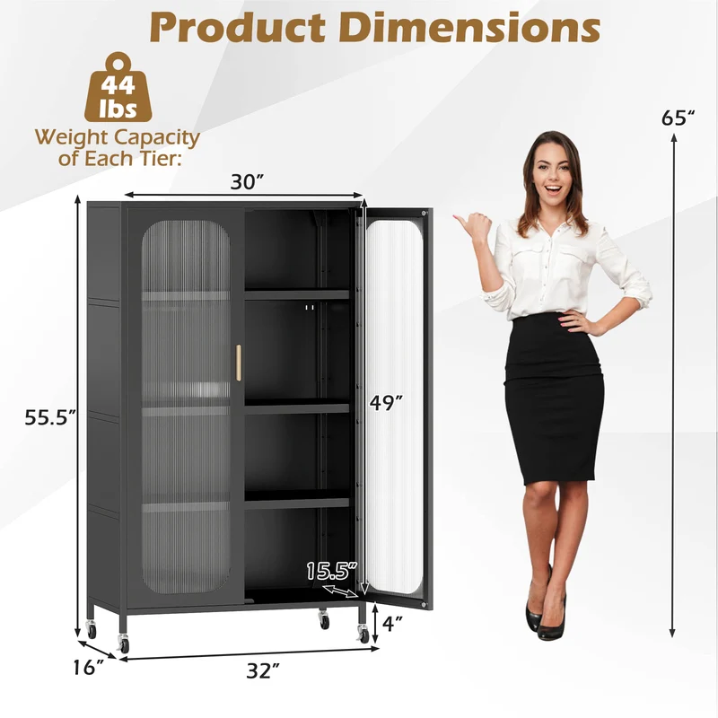 2-Door Metal Storage Cabinet 5-Tier with Adjustable Shelves, Black