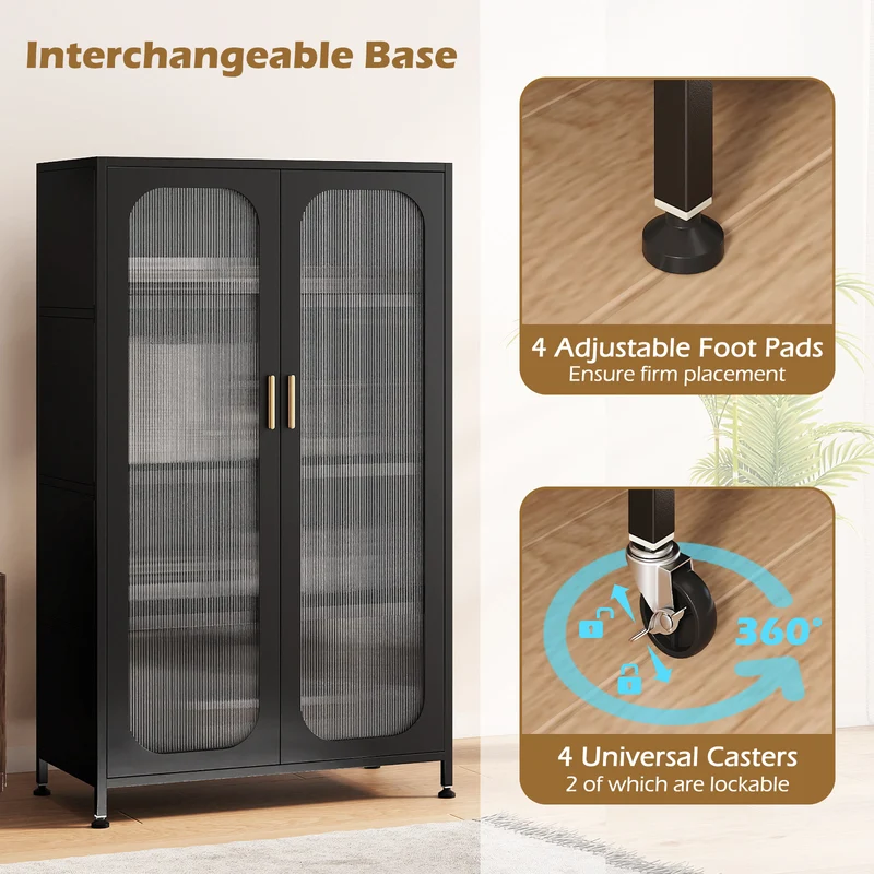 2-Door Metal Storage Cabinet 5-Tier with Adjustable Shelves, Black