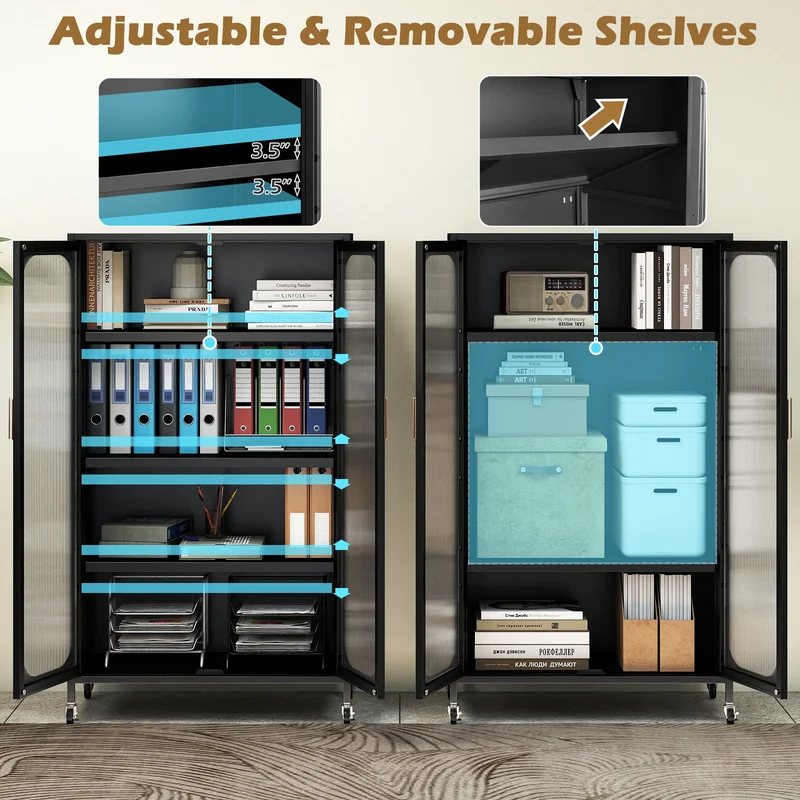 2-Door Metal Storage Cabinet 5-Tier with Adjustable Shelves, Black