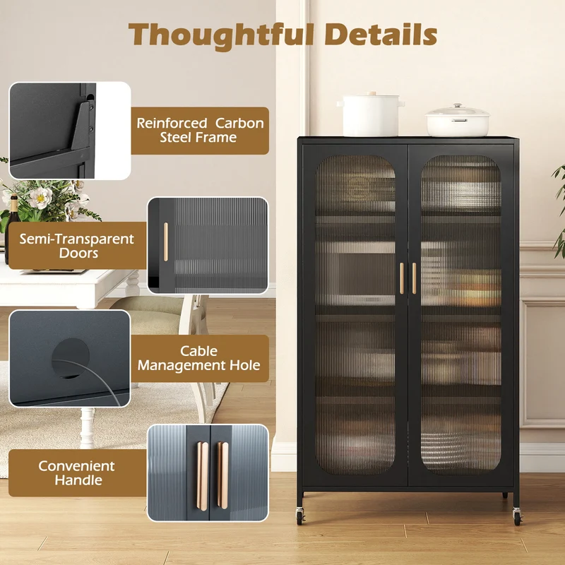 2-Door Metal Storage Cabinet 5-Tier with Adjustable Shelves, Black