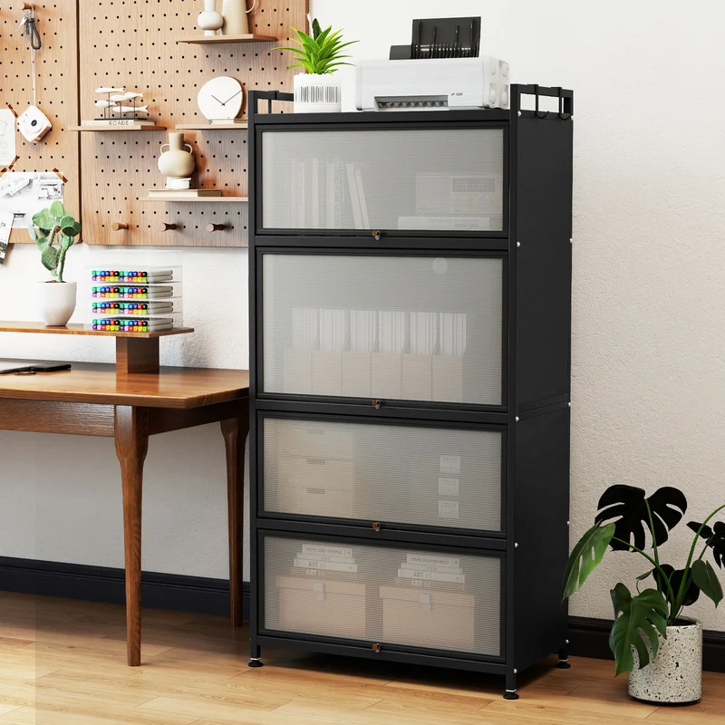 5-Tier Kitchen Storage Cabinet with 4 Flip-up Doors, Black