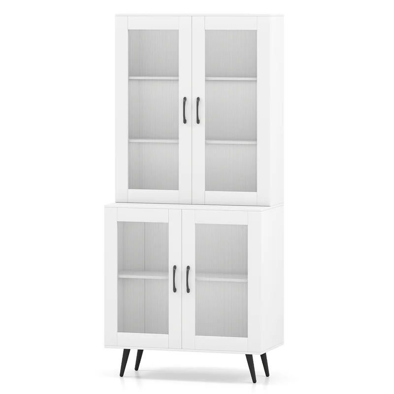70.5 inch Tall Kitchen Pantry Cabinet Cupboard with 4 Transparent Doors, White