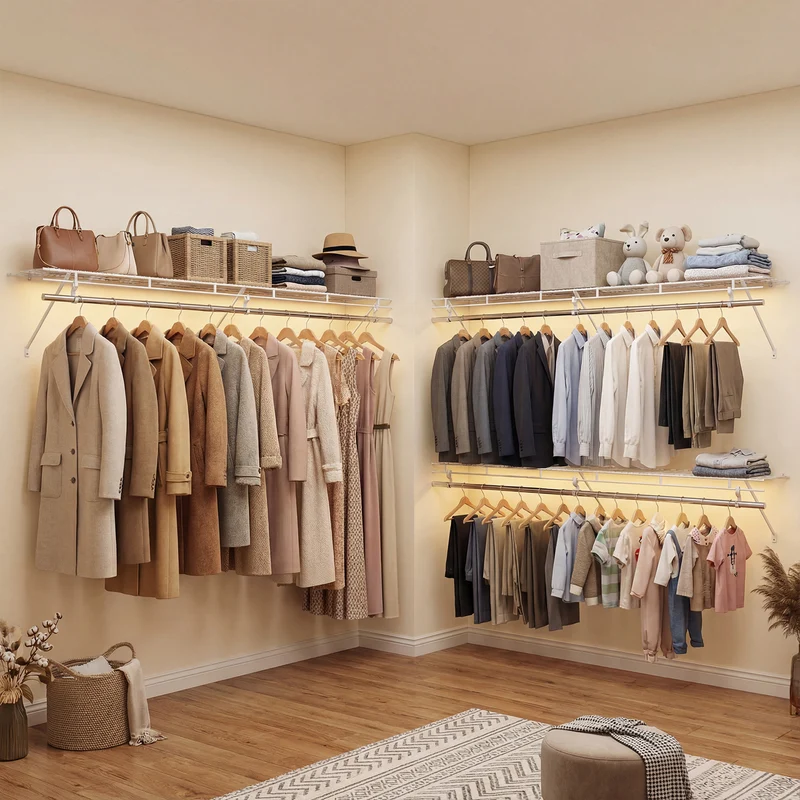 Closet Shelves Wall Mounted with Hanging Rod for Laundry Room