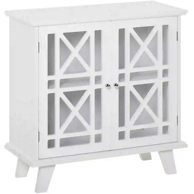 Modern Storage Cabinet with Fretwork Doors, Shelf, White
